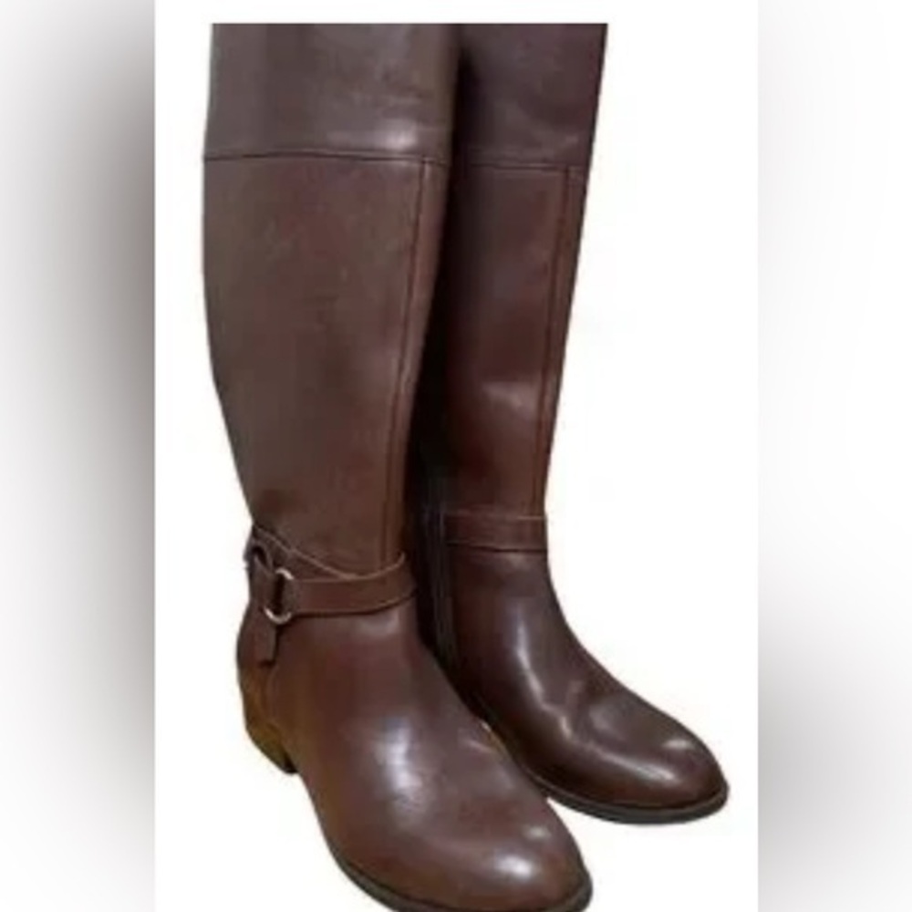 Ralph Lauren, dark brown leather small heel tall boots, size 7.5